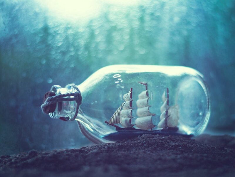 Ship in a Bottle — Blue, Serene, Photograph