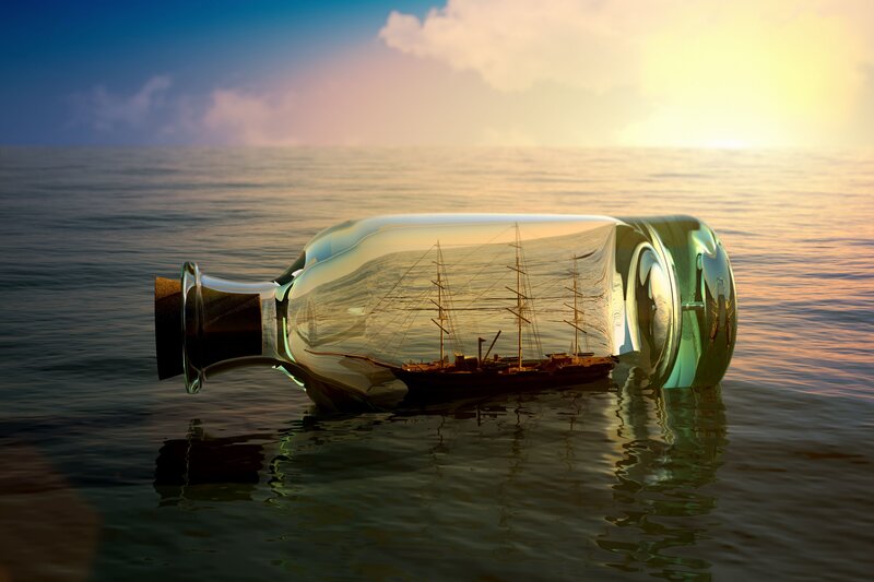 Ship in a Bottle — Blue, Serene, Sunset