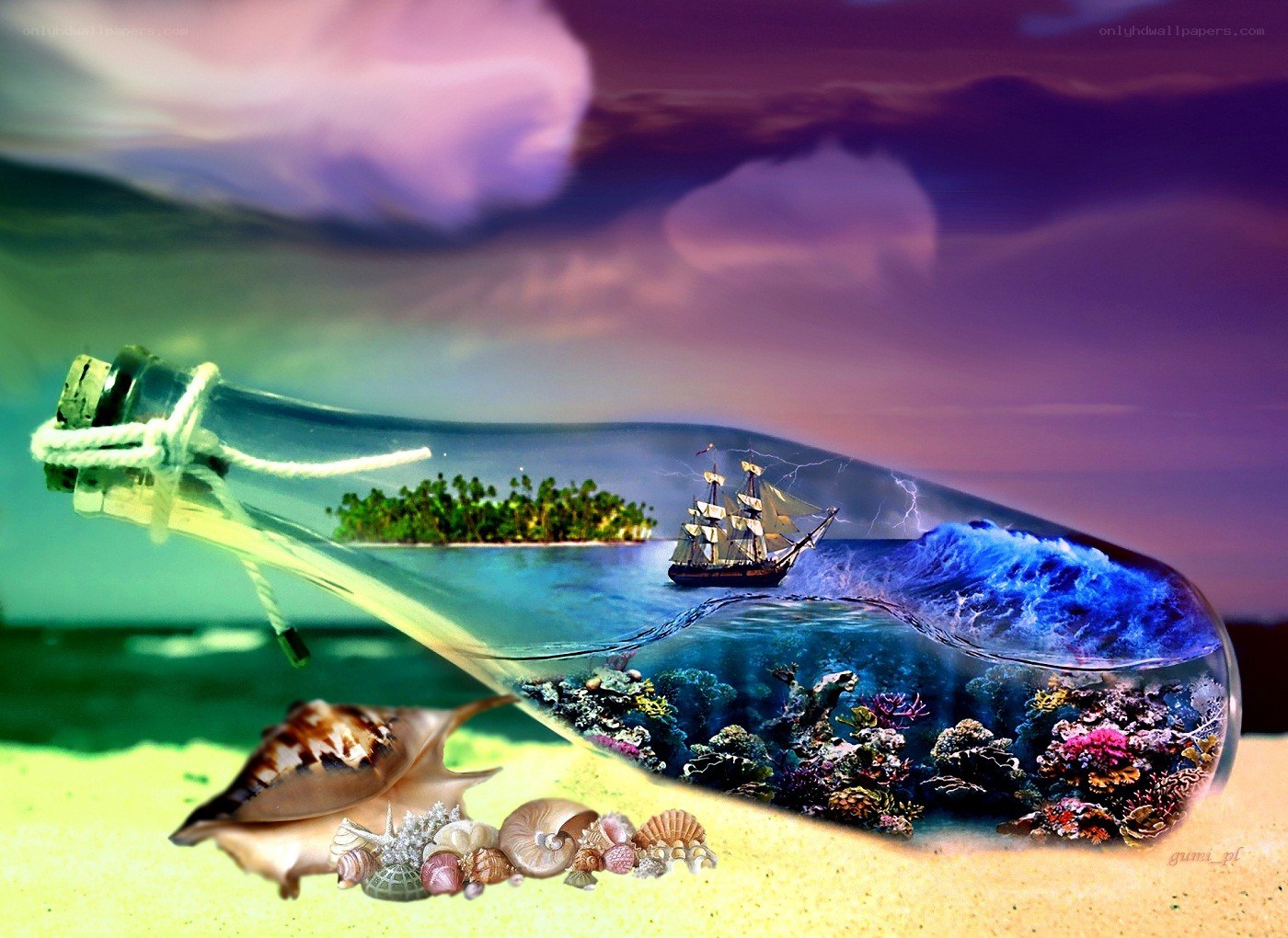 ship in a bottle fantasy scene