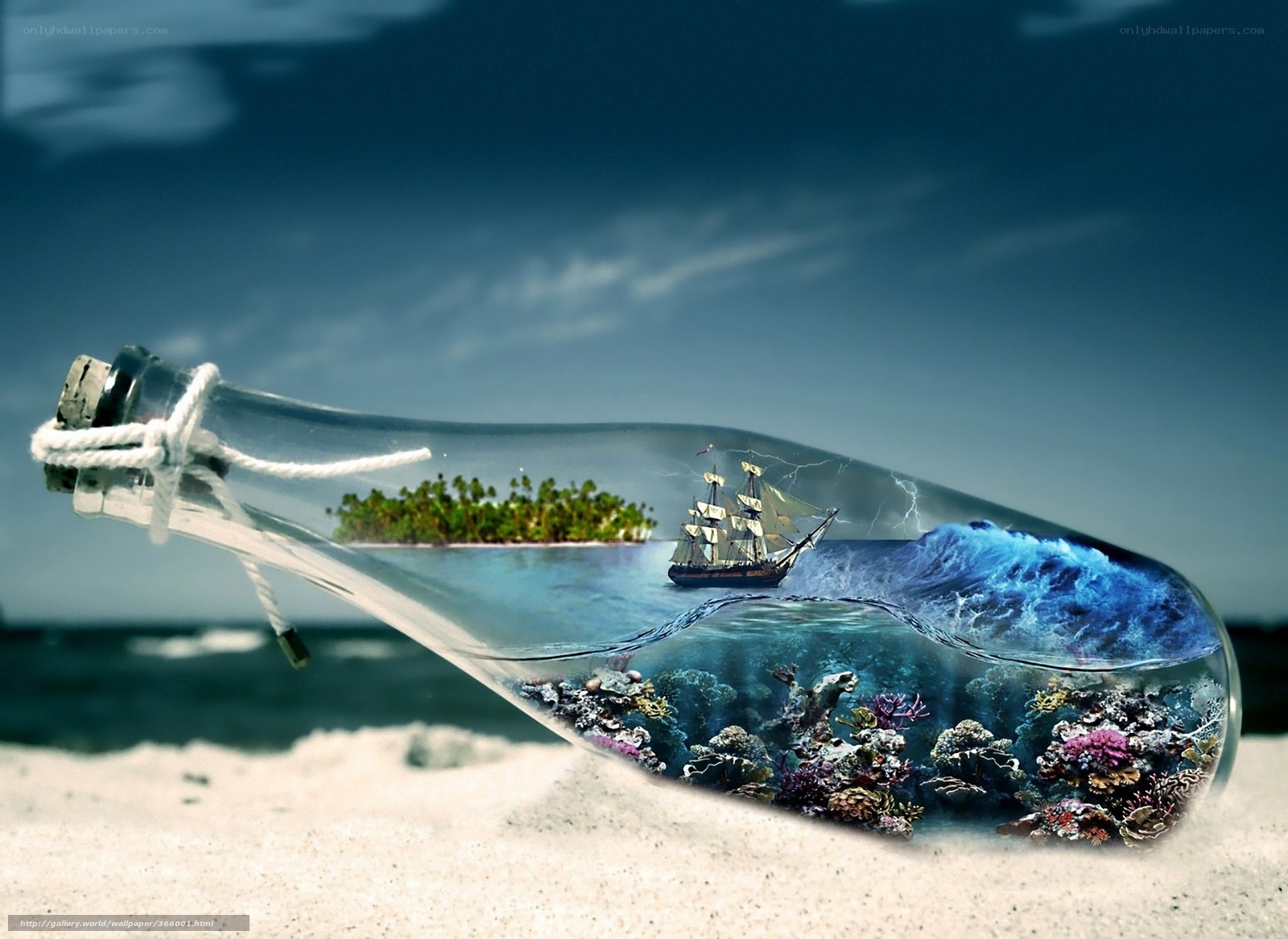 ship in a bottle fantasy scene
