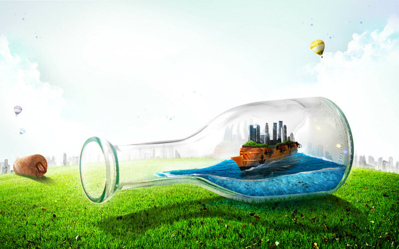 Ship in a Bottle — Green, Serene