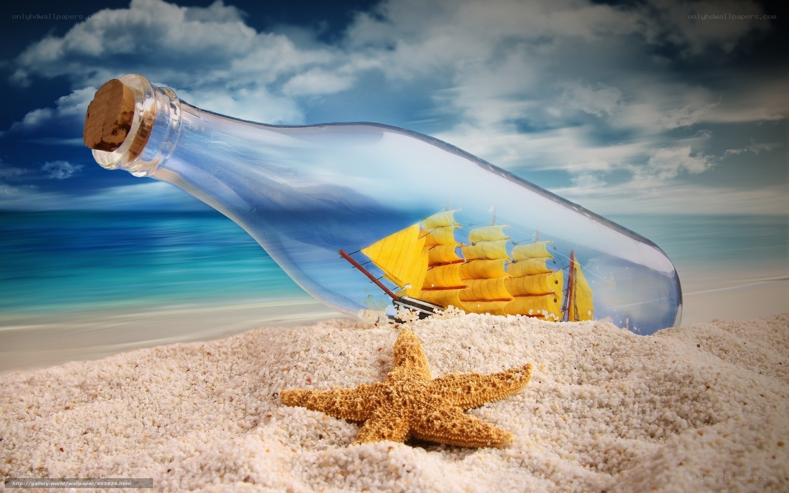 ship in a bottle on beach