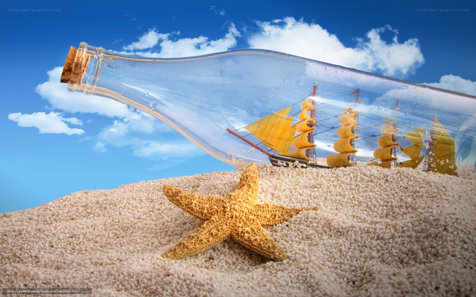 ship in a bottle on beach