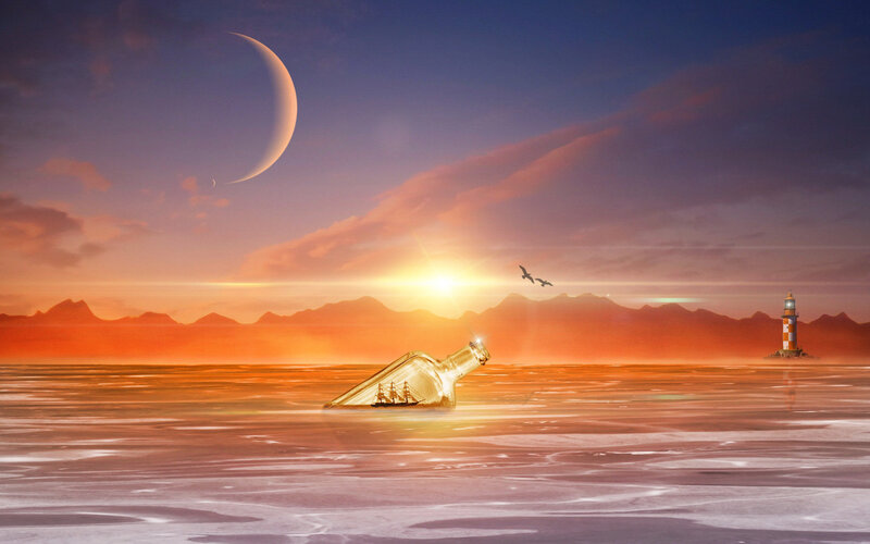 Ship in a Bottle — Orange, Serene