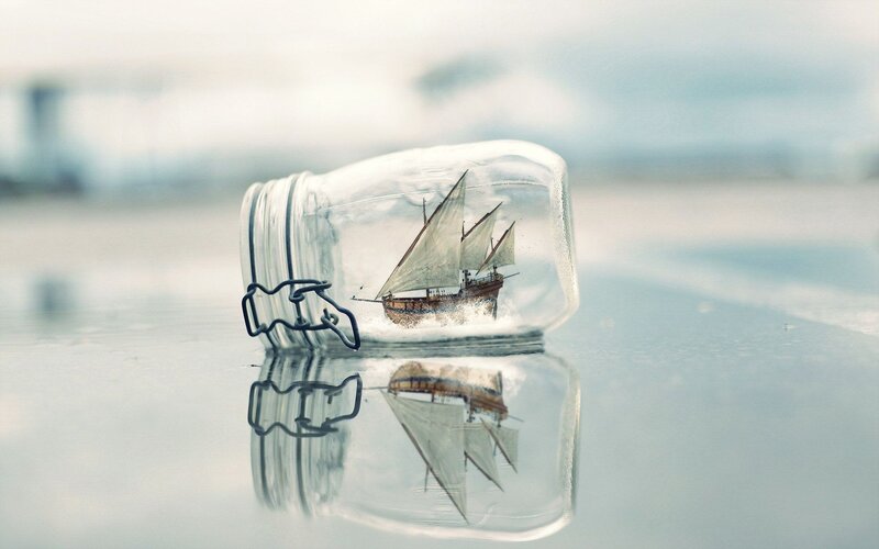 Ship in a Bottle — White, Serene