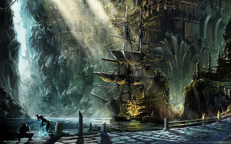 ship in a cavernous harbor