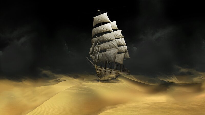 ship in a desert