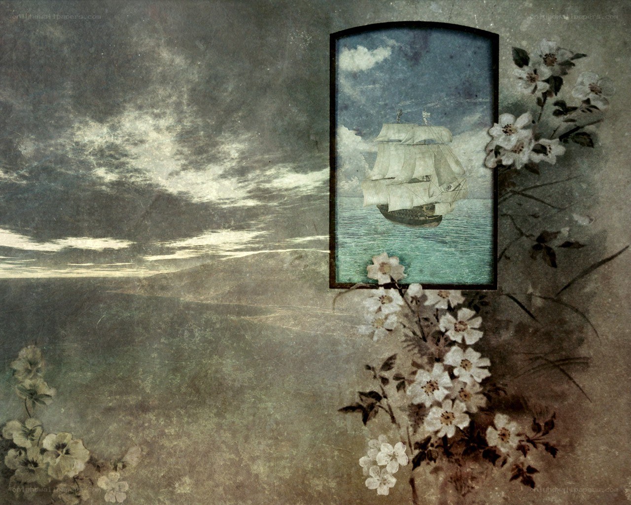 ship in a frame with flowers