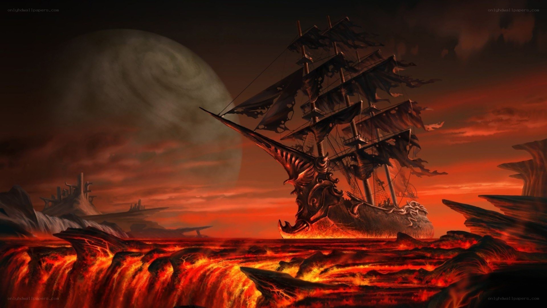 ship in a lava sea