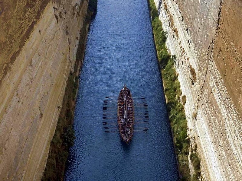 Ship in a narrow canal