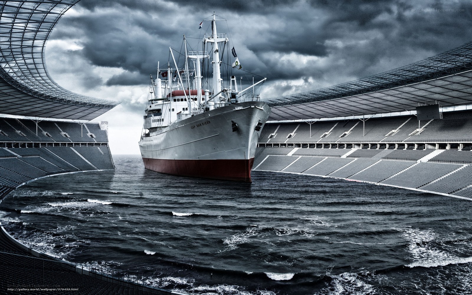 Ship in a stadium