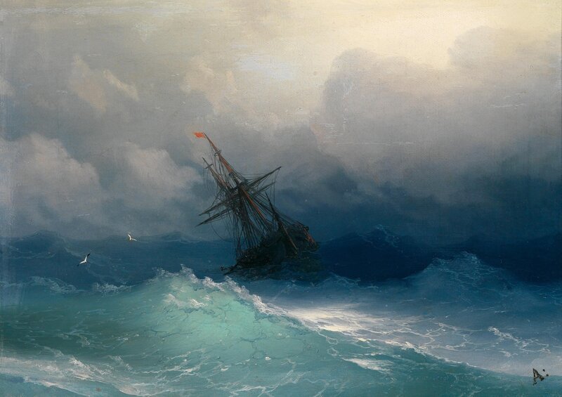 Ship in a storm at sea