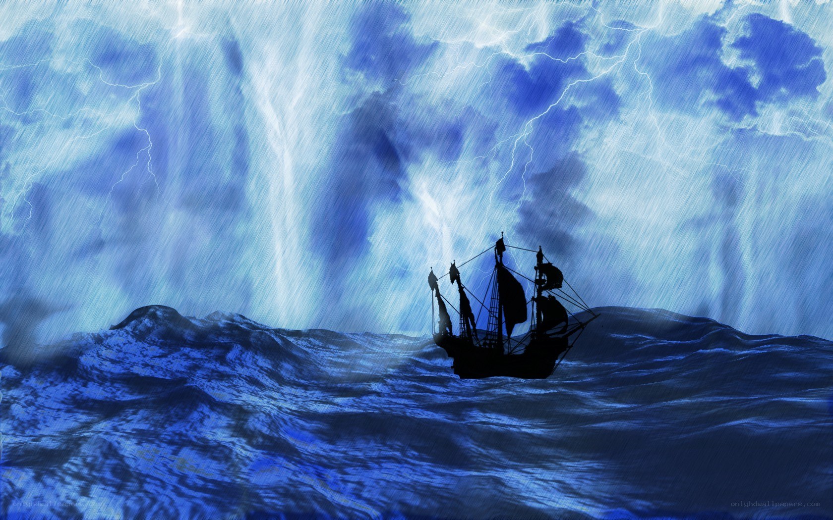 Ship in a stormy sea