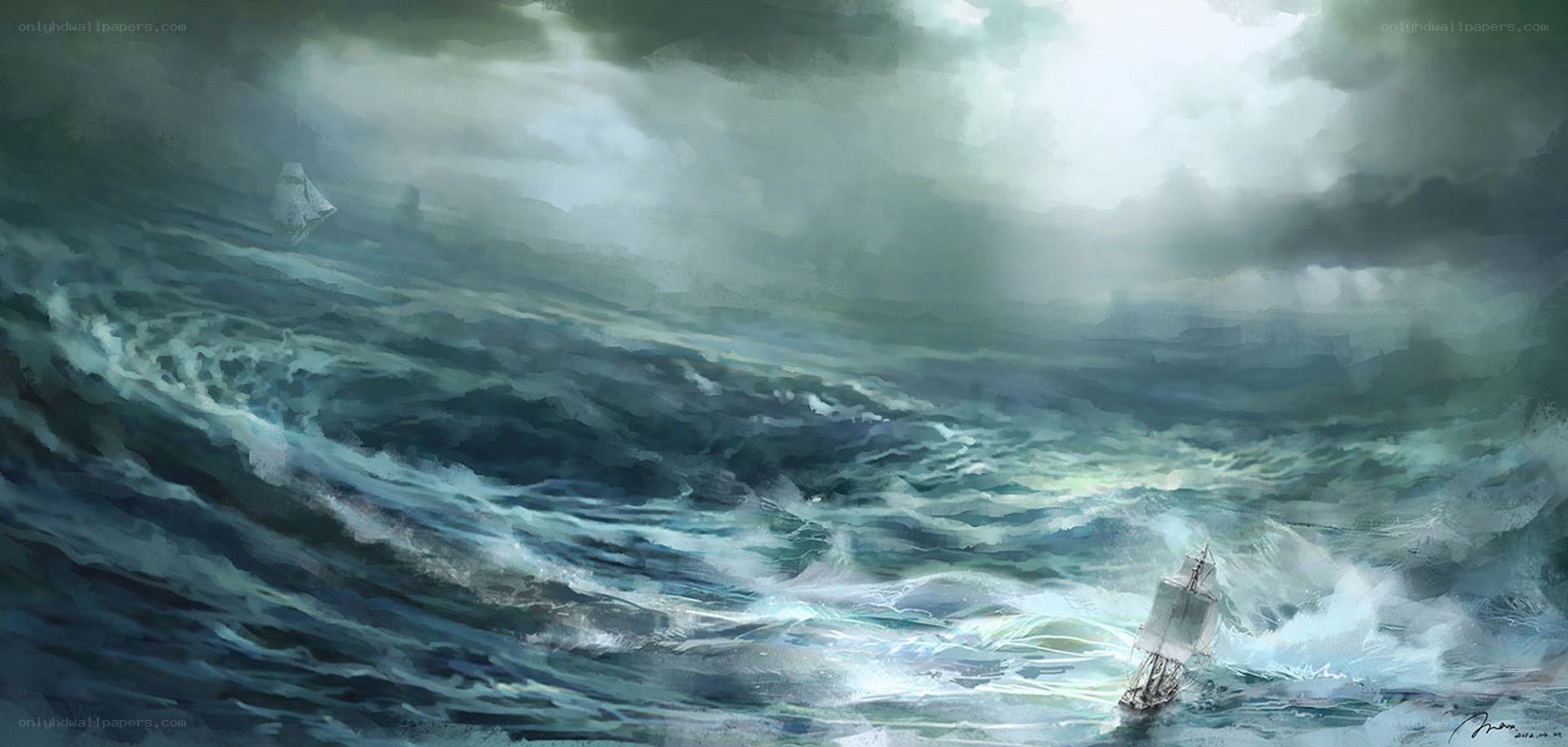 Ship in a stormy sea