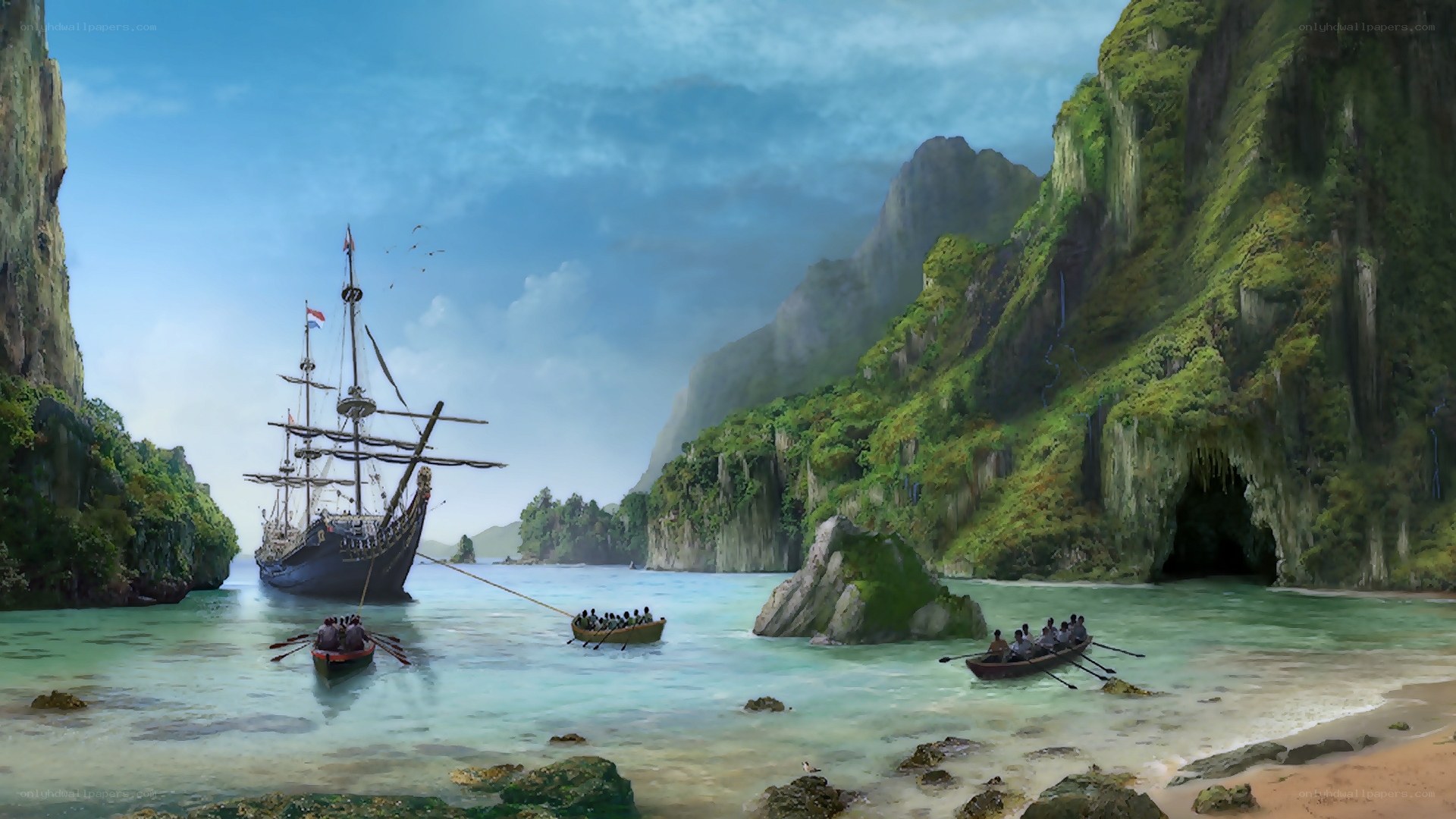ship in a tropical bay