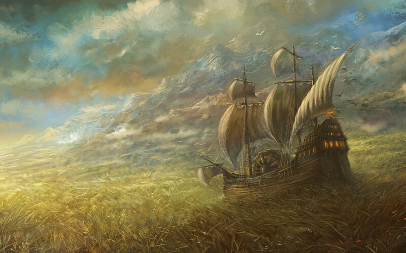 ship in a wheat field
