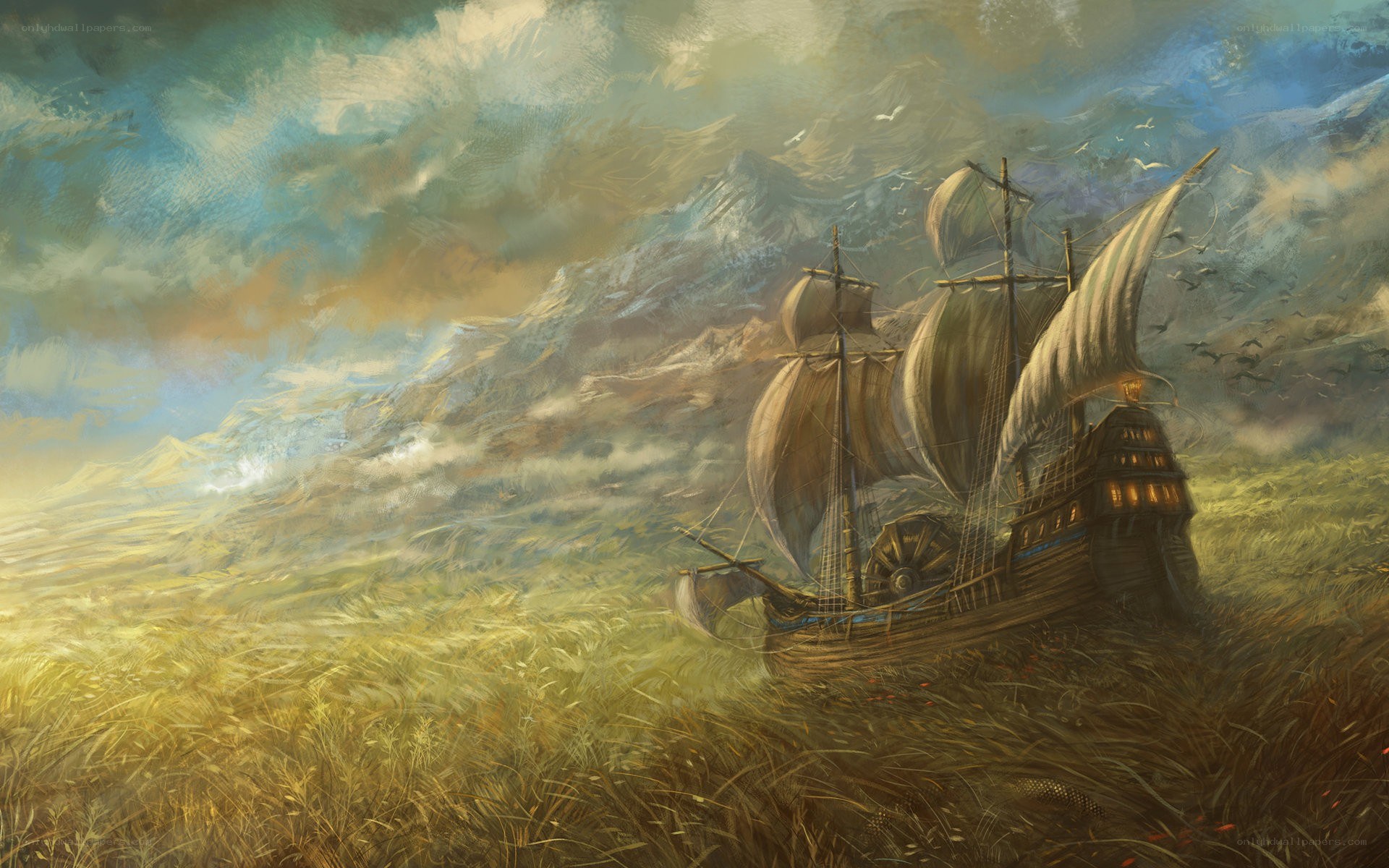 ship in a wheat field