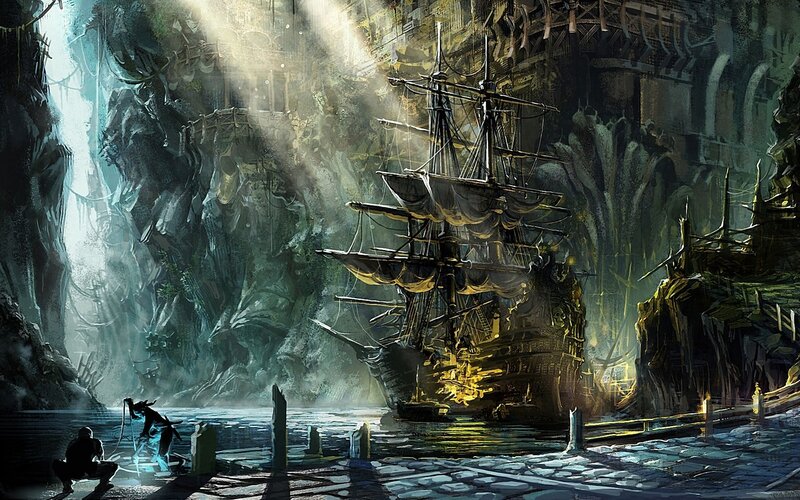 Ship in Cave Harbor — Green