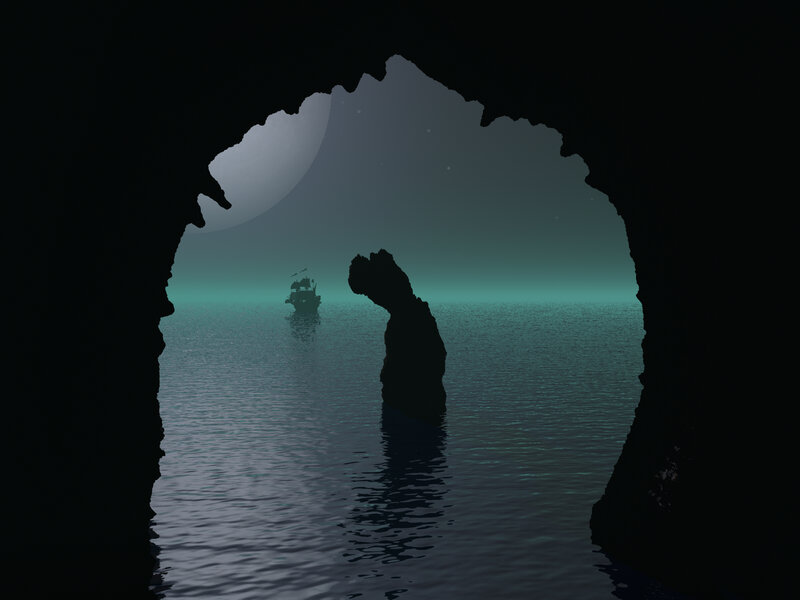 Ship in Cave Opening