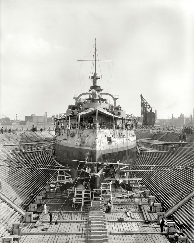 Ship in dry dock for maintenance