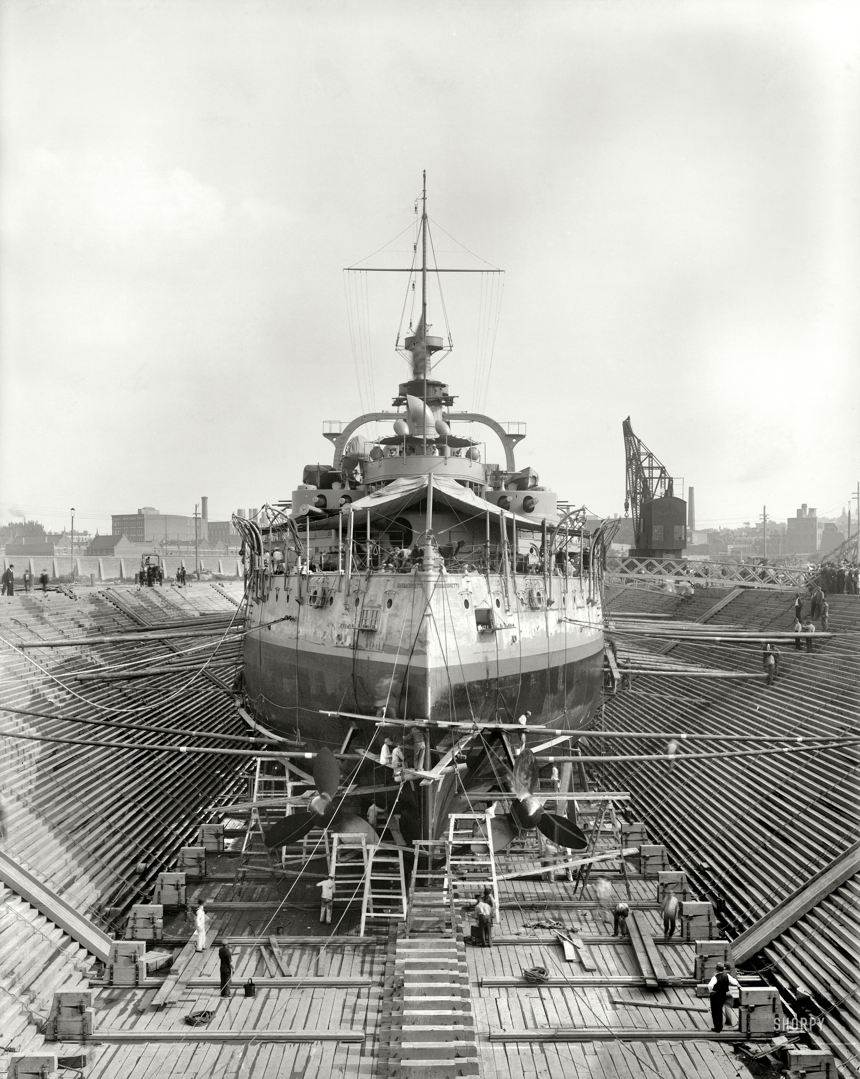 Ship in dry dock for maintenance
