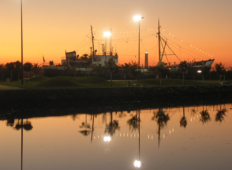 Ship in Harbor at Dusk