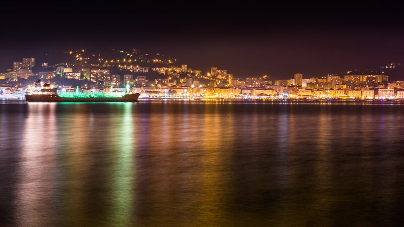 Ship in Harbor at Night