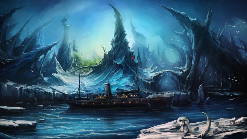 Ship in Icy Bay — Blue, Dramatic