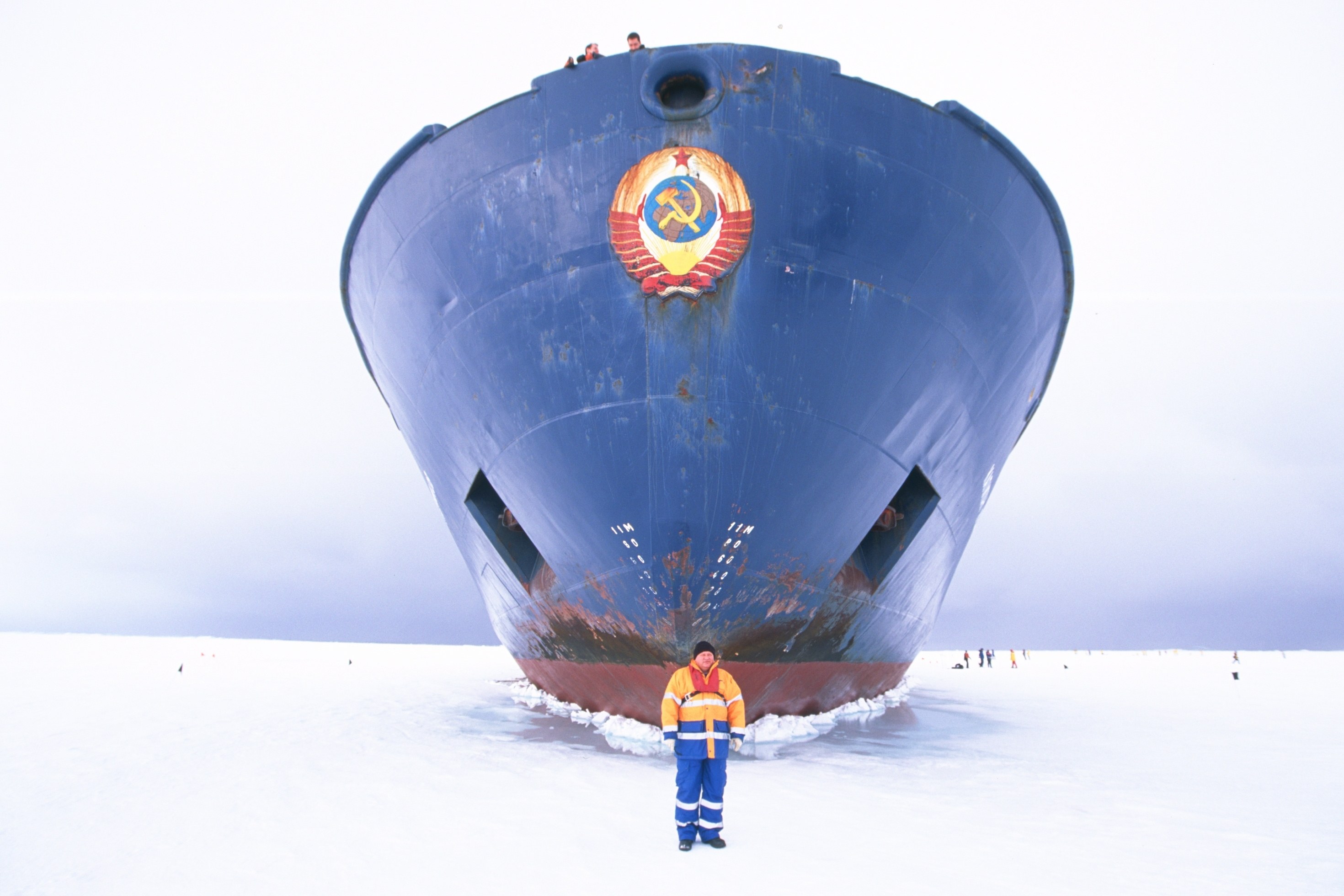 Ship in icy landscape