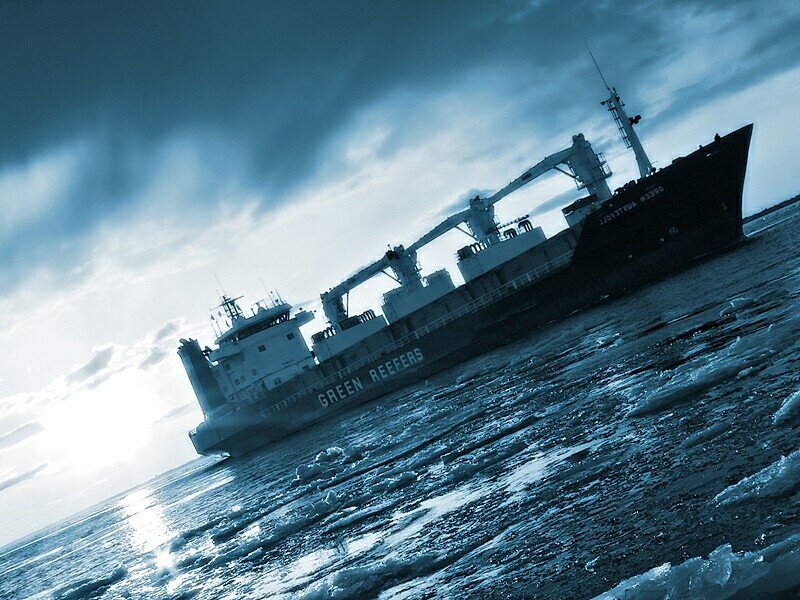 Ship in Icy Water — Blue