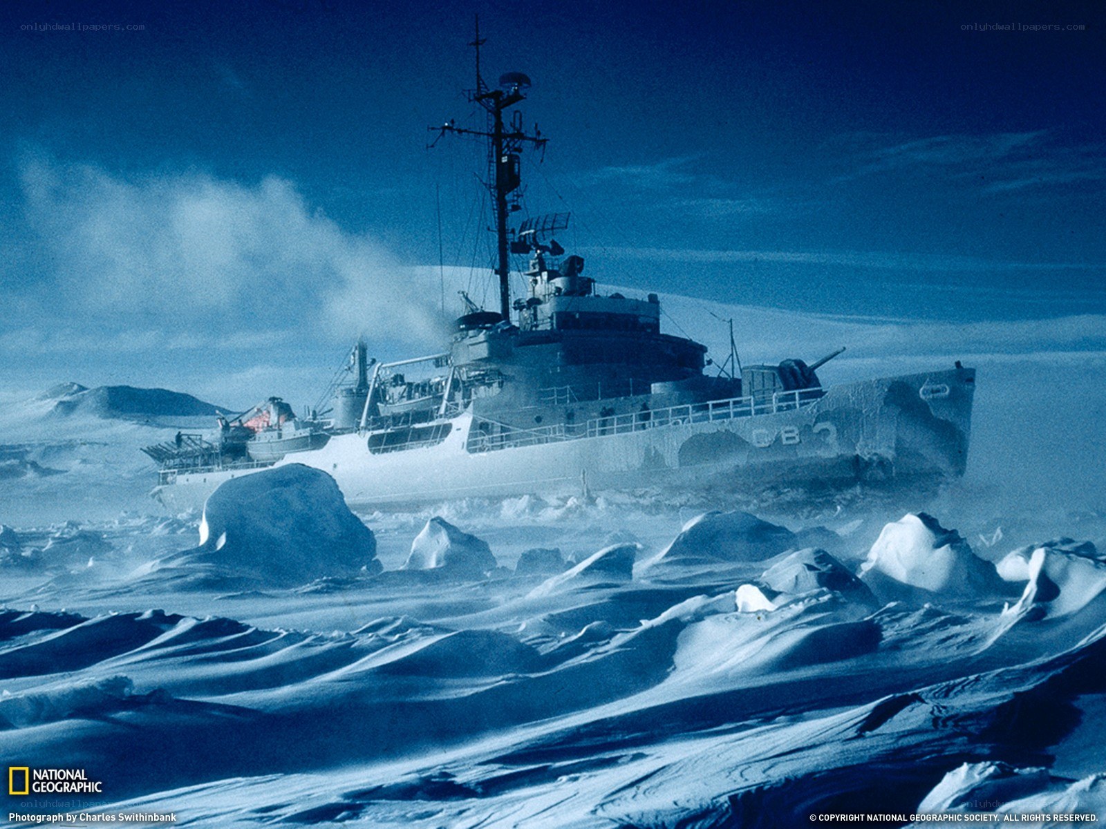 Ship in icy waters