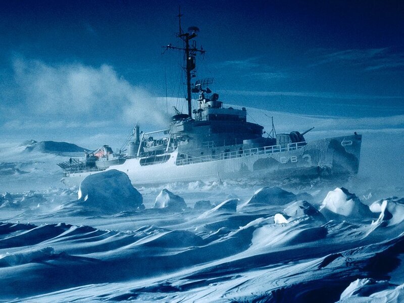 Ship in icy waters