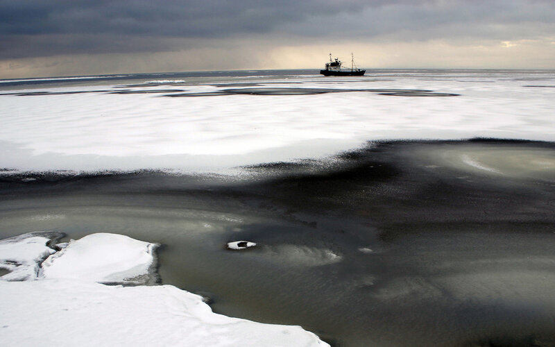 Ship in icy waters