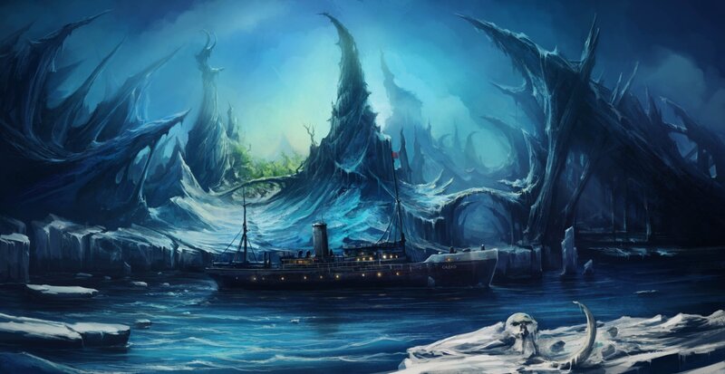 Ship in Icy Waters — Blue, Dramatic