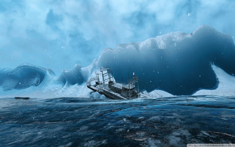 Ship in Icy Waters — Blue