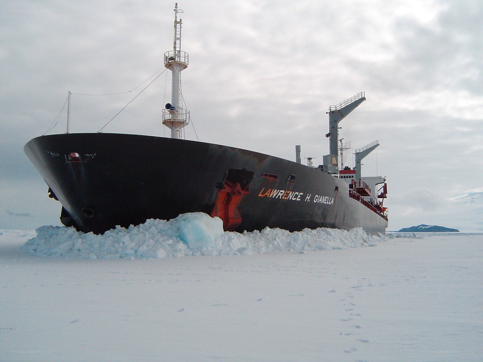 Ship in icy waters