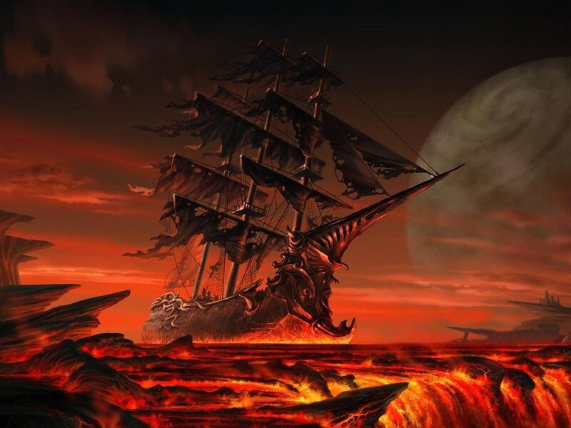 Ship in Lava Sea — Red