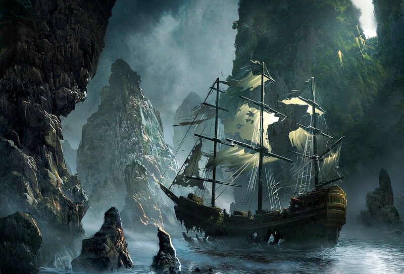 Ship in Rocky Cove