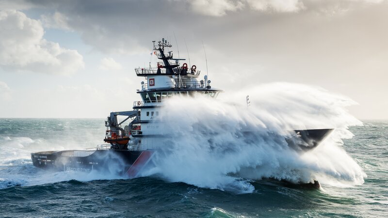 Ship in Rough Sea — Blue
