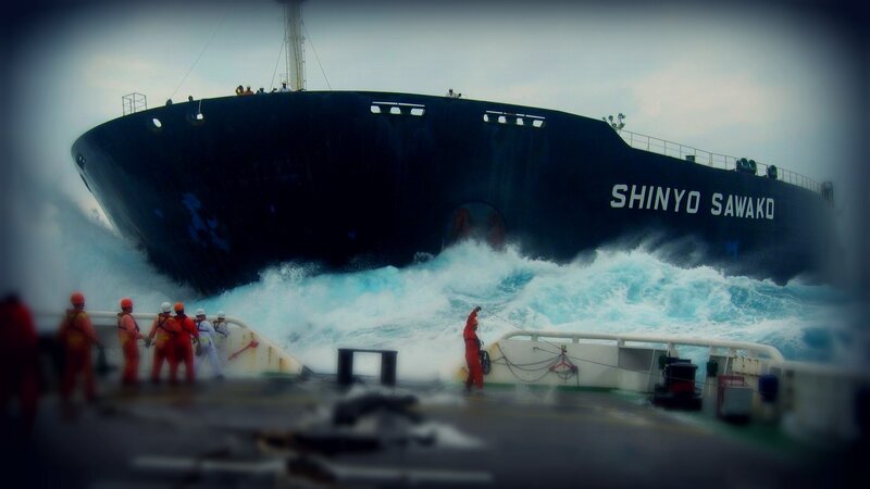 Ship in Rough Seas — Black, Dramatic, Photograph