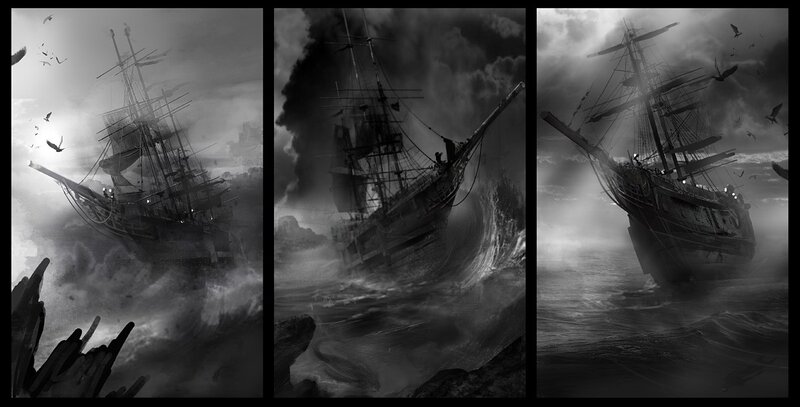 Ship in storm triptych