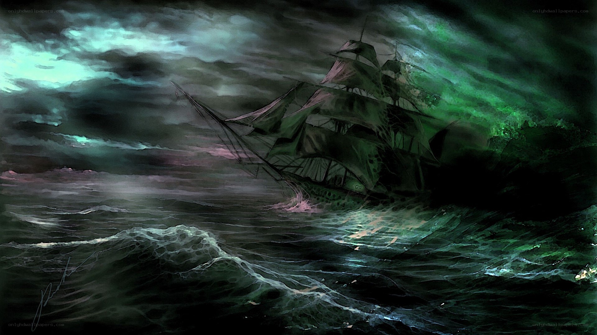 Ship in stormy sea