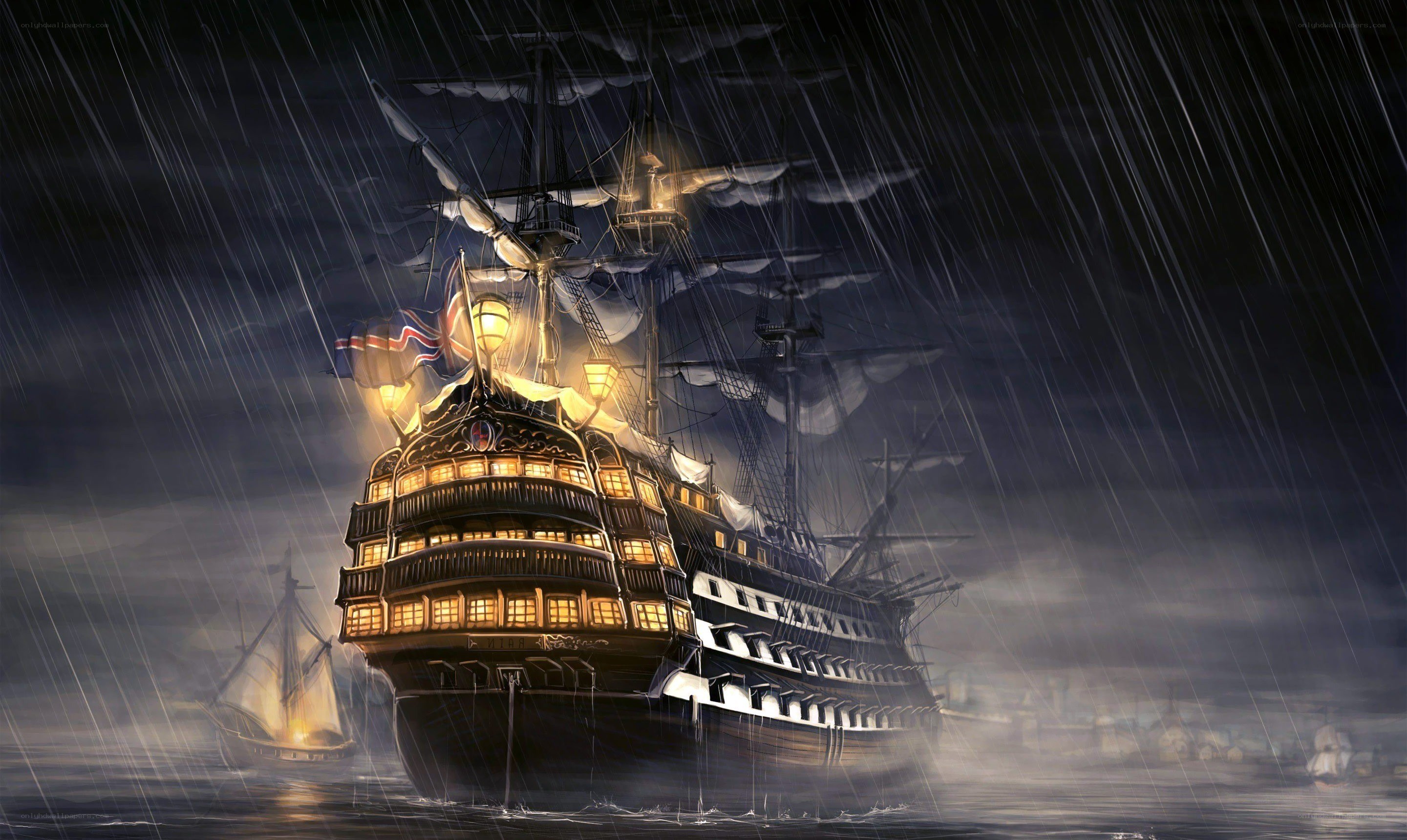 ship in stormy sea