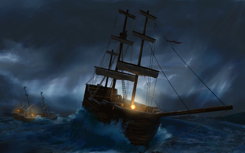 Ship in stormy sea
