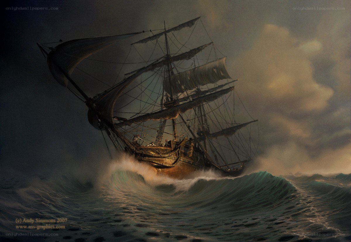 Ship in stormy sea