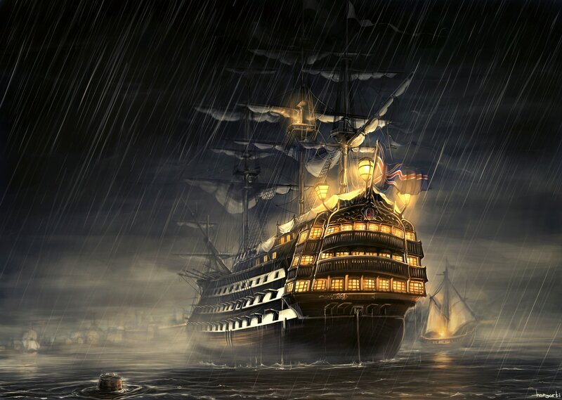 ship in stormy sea