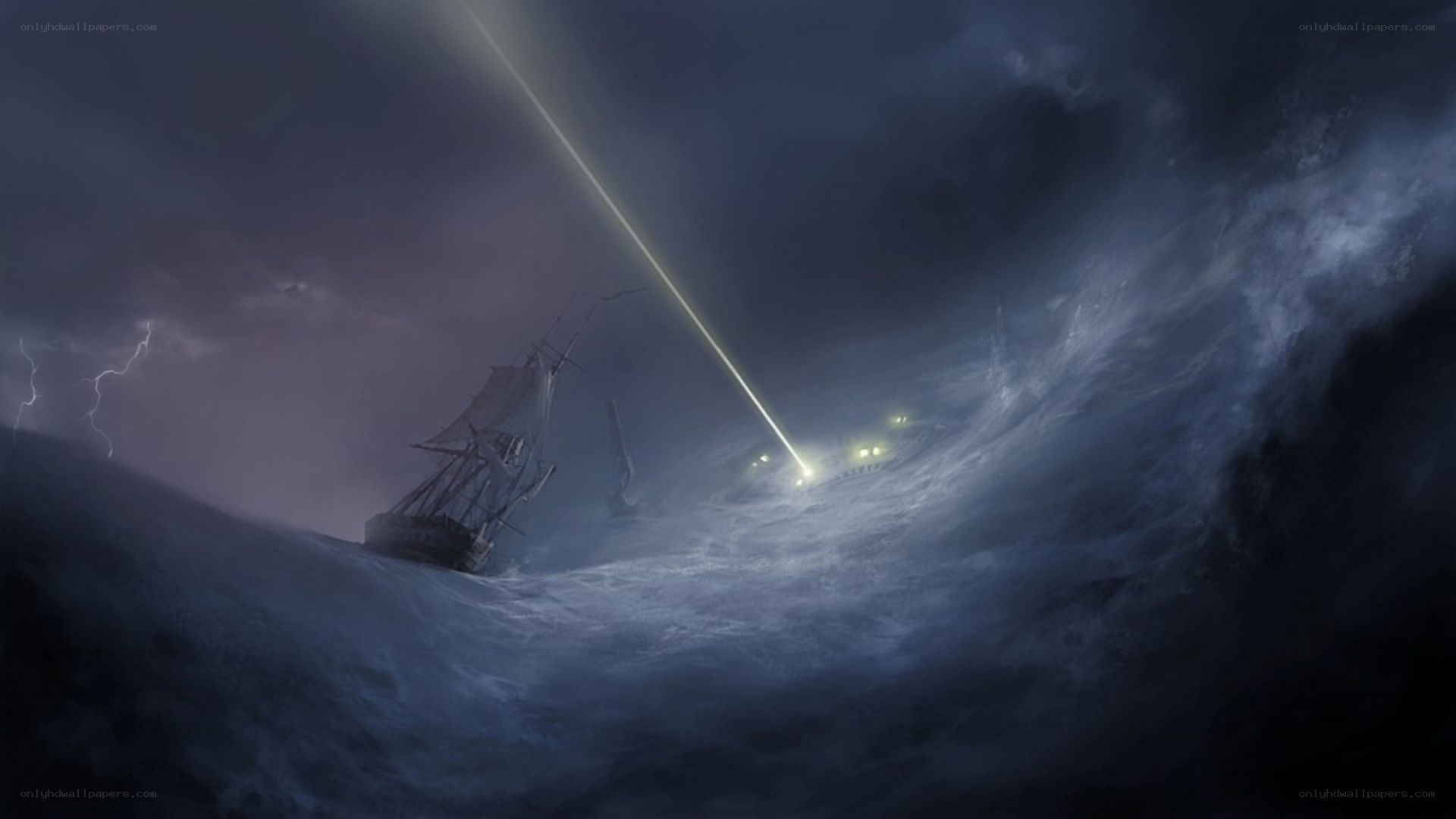 Ship in stormy sea
