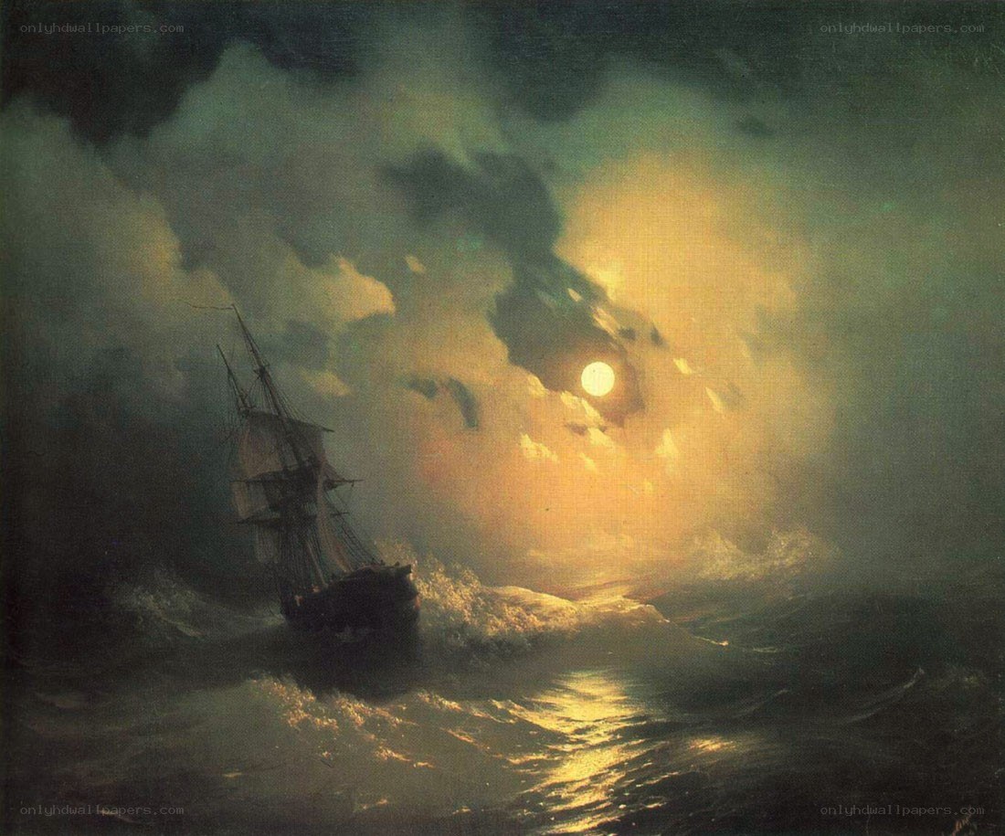Ship in stormy sea at night