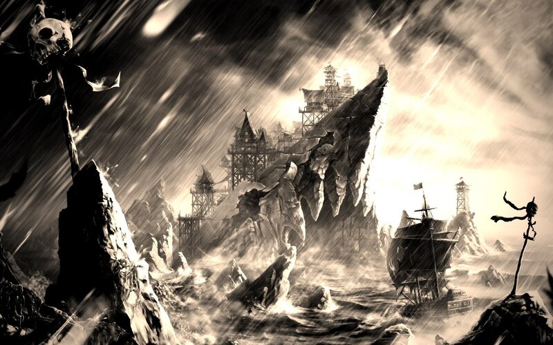 Ship in Stormy Sea — Black, Dramatic, Night, Digital Art