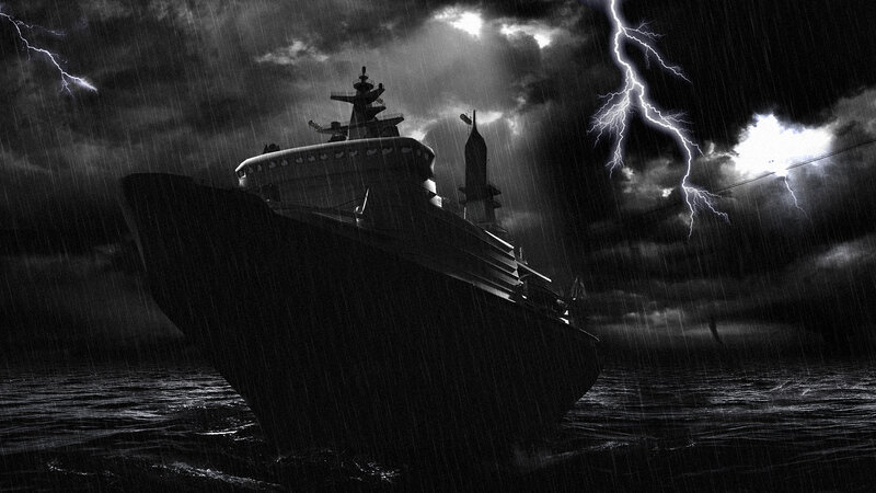 Ship in Stormy Sea — Black, Dramatic
